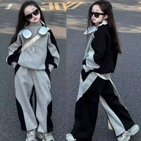 Autumn Children Girls Clothes Set Teenage Letter Pullover Top&Pants Bottom 2pc Kid Color Blocking Sweatshirts Fashion Tracksuits