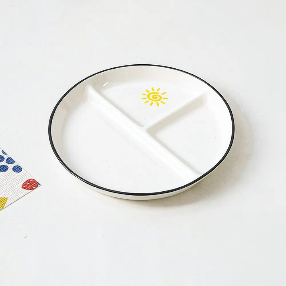 Porcelain Three Section Divided Plate Diet Management Tool Microwave Safe Food Serving Tray Kitchen Tableware Dinner Dish