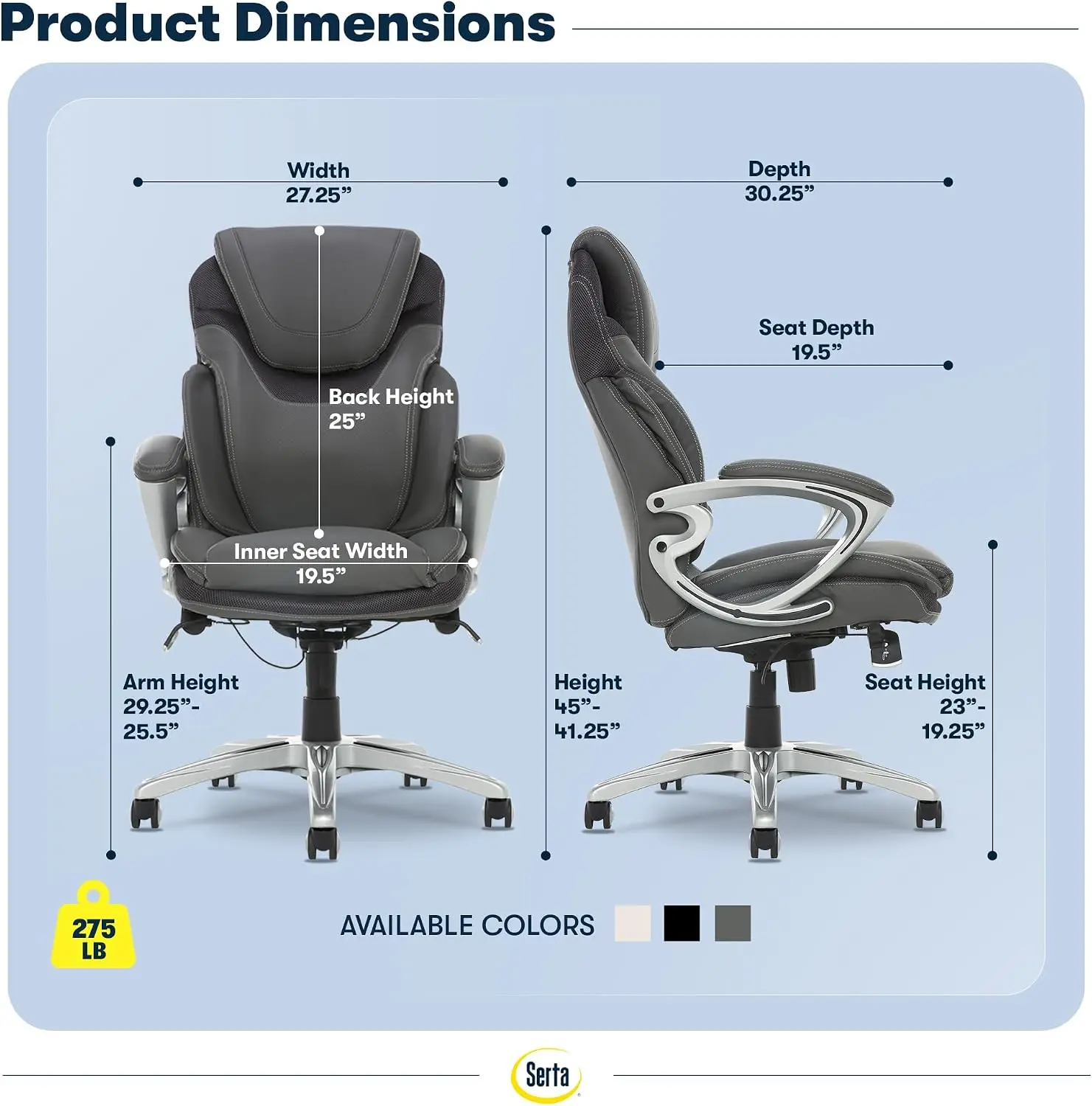 Bryce Executive Office Chair - Ergonomic Computer Desk Chair with Patented AIR Lumbar Technology - Adjustable Height - Memory Fo