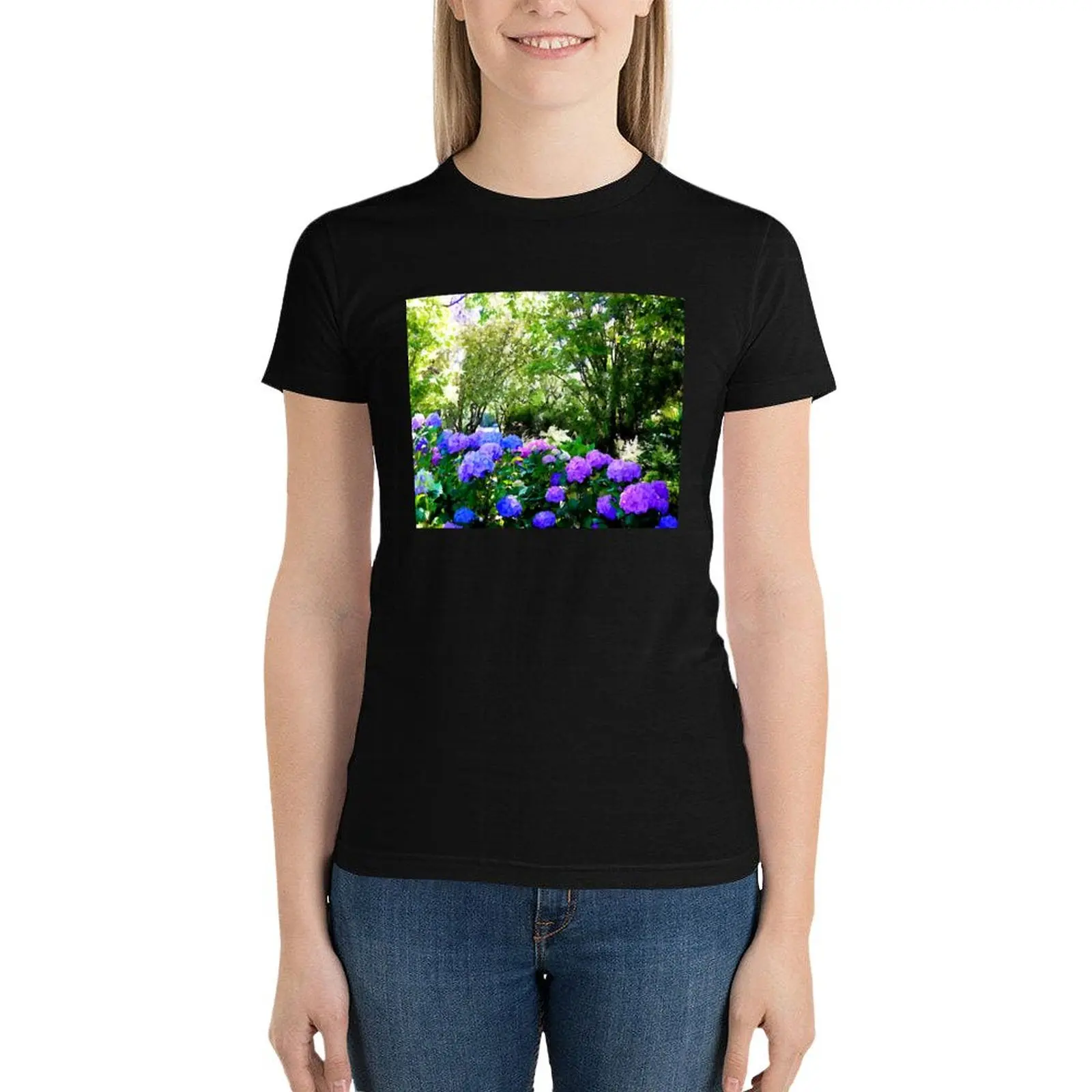 

Watercoloured Hydrangeas T-Shirt korean fashion aesthetic clothes Short sleeve tee t-shirt dress for Women long