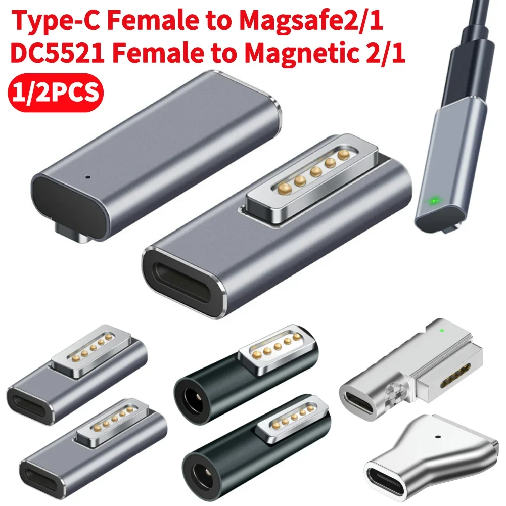 1-2PCS USB Type C Magnetic PD Adapter for Magsafe 1 2 PD Charging Adapter Connector Female to Magsafe 2 1 for Macbook Air/Pro