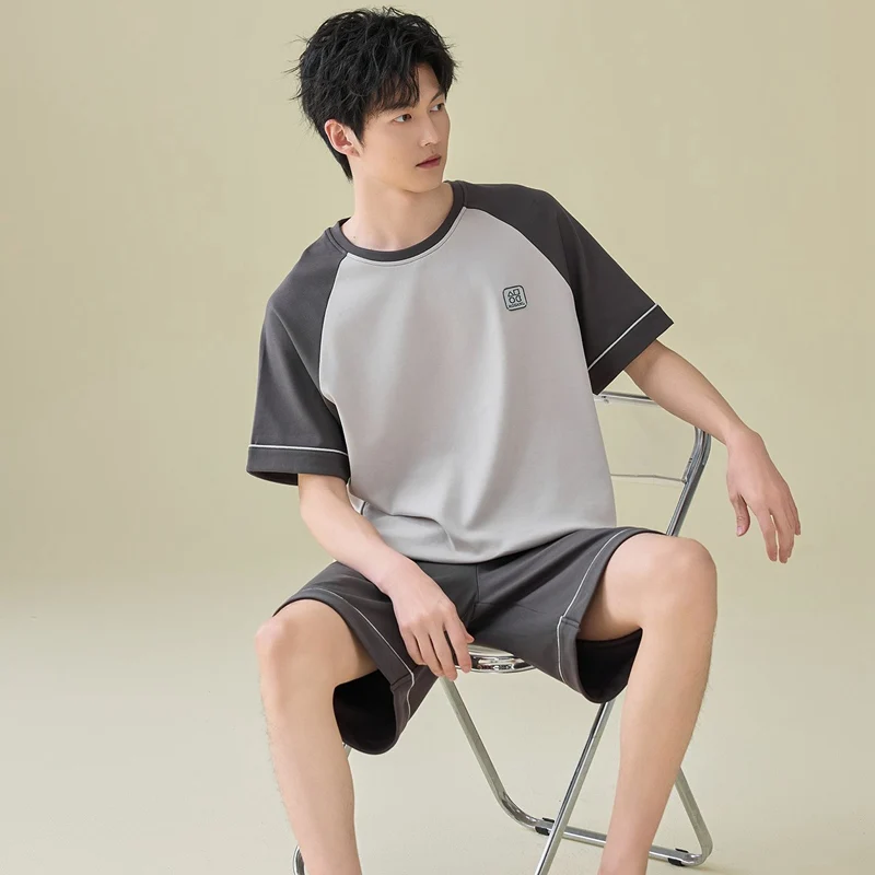 Hot Summer Plus Size Short Sleeve 100% Cotton Pajama Sets for Men Korean Loose Sleepwear Pyjama Homme Homewear Male Home Clothes
