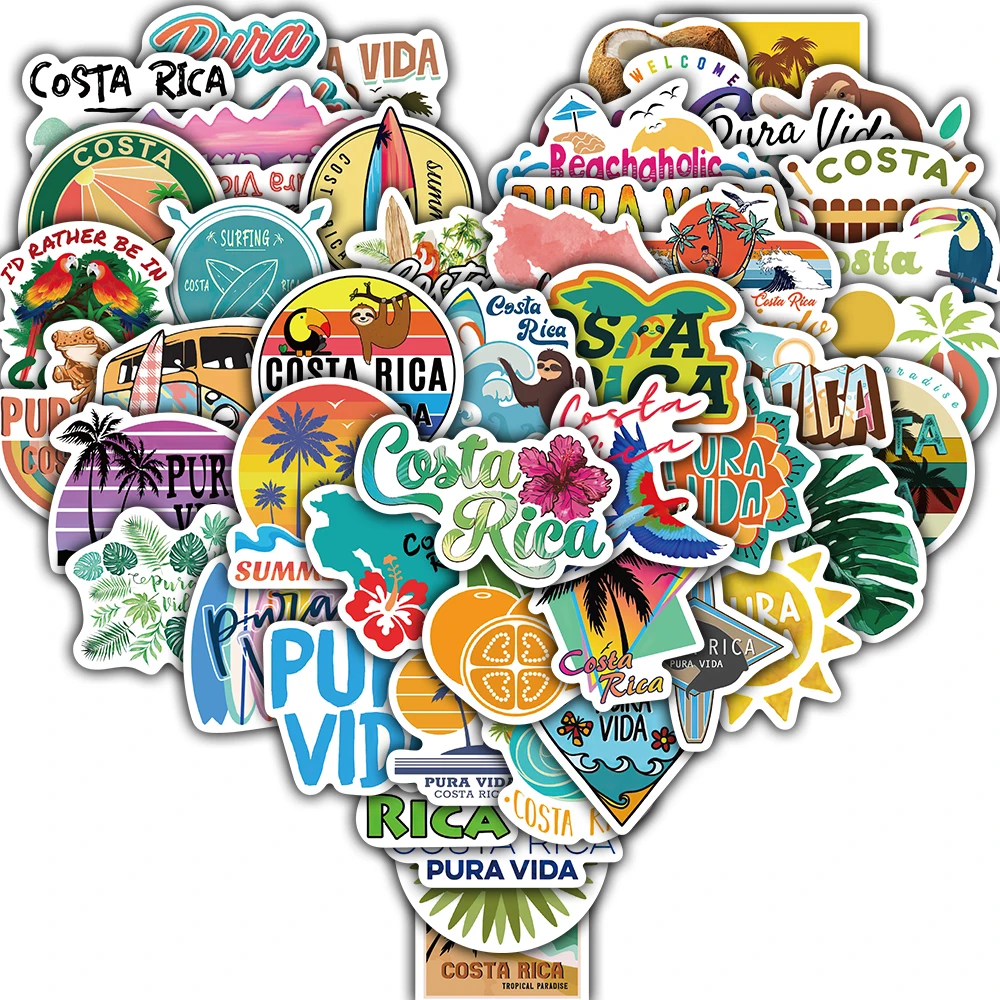 50PCS Costa Rica Stickers Print Notebook Laptop Refrigerator Luggage Graffiti Water Cup Skateboard Helmet Car Decoration Sticker