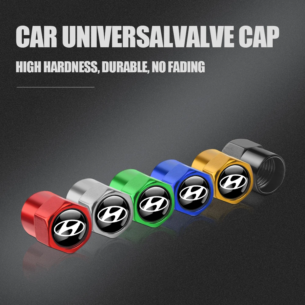 Car Accessories 4pcs Badge Wheel Tire Valve Stem Caps Auto Airtight Covers For Hyundai Creta SantaFe Equus Coupe Azera ioniq I20