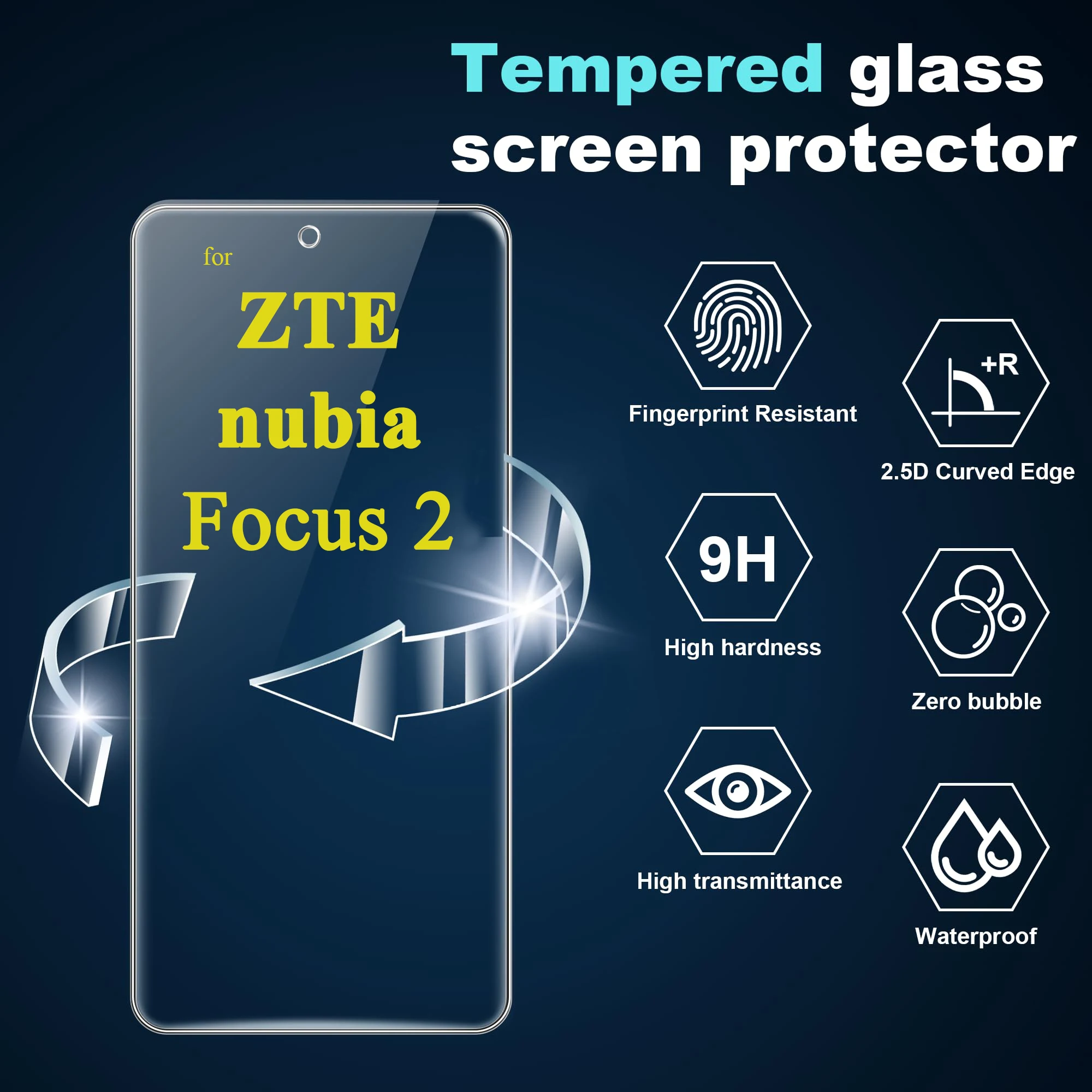 

Screen Protector For ZTE nubia Focus 2, 6.7 inch Tempered Glass HD 9H Transparent Clear Anti Scratch Case Friendly