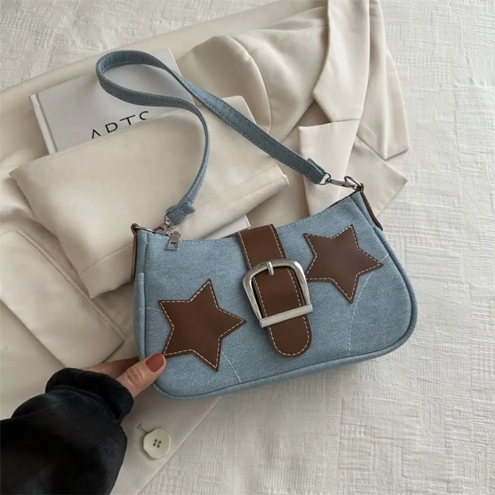 Temperament Hasp Star Shoulder Bag PU Harajuku Y2k Underarm Bag Commuting Korean Style Denim Handbag Outdoor