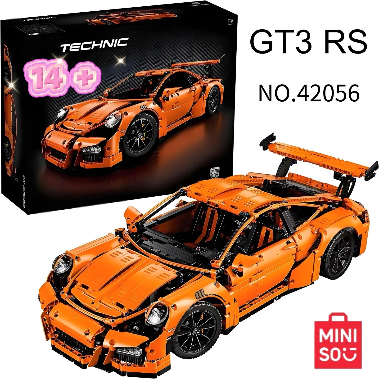 2704 pièces MINISO Disney technique Orange GT3 RS RaceCar 42056 supercar bloc de construction modèle adulte célèbre voiture Kit cadeaux d'anniversaire