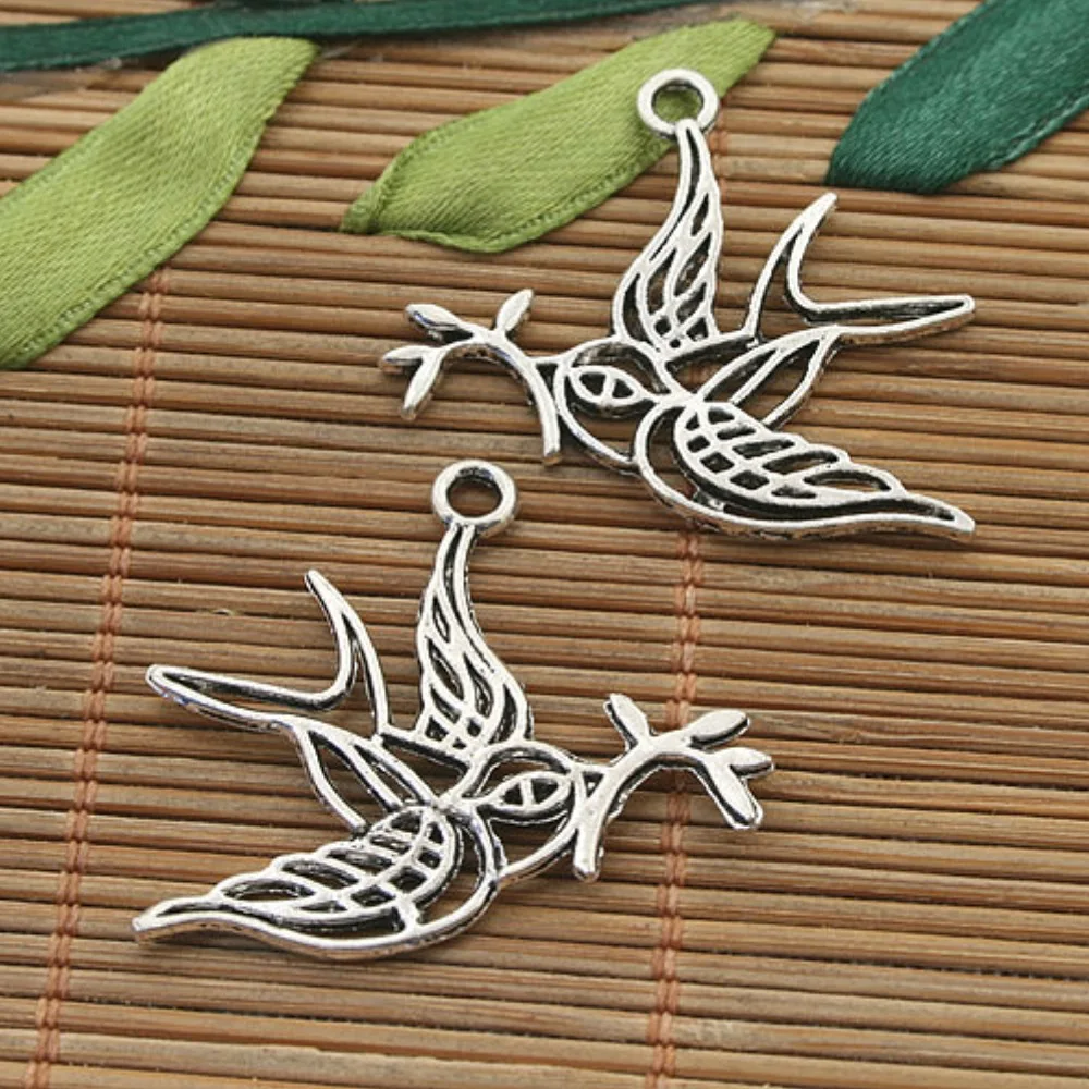 20PCS 34x29mm TIBETAN SILVER TWO SIDES HOLLOW PEACE BIRD PENDANT H5064