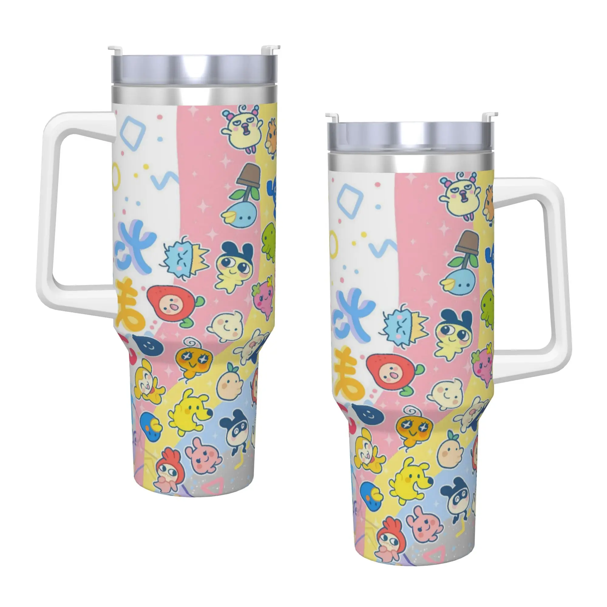 Stainless Steel Tumbler Cute Tamagotchi Anime Print Mugs Cup With Straws  Travelist Cold Drink Water Bottle 40oz Thermal Mug