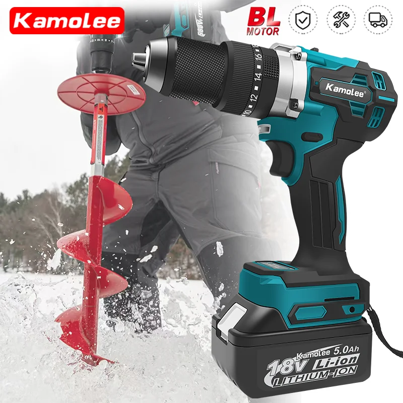 Kamolee 13MM/10MM Brushless Electric Impact Drill Cordless Screwdriver Lithium Battery Charging Hand Drill For Makita 18V Batter