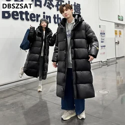 XKKMen Long Trench Coats Winter Jackets Hooded Casual Down Jackets High Quality Male Cotton Slim Warm Parkas Fleece Winter Coats