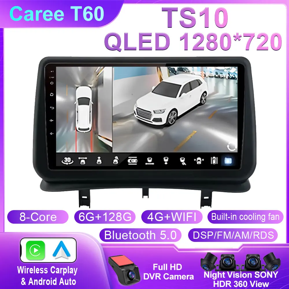 Auto Android 14 Voor Renault Clio 3 2005-2014 Autoradio Multimedia Speler Navigatie GPS Autoradio CarPlay QLED Scherm Geen 2 din