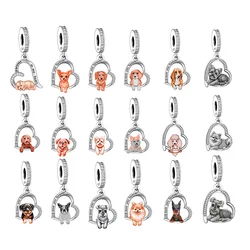 FC Jewelry Fit Original Charm Bracelet 925 Silver Sweet Puppy Yorkshire Schnauzer Pomerania Dog Bead For Making Women Berloque