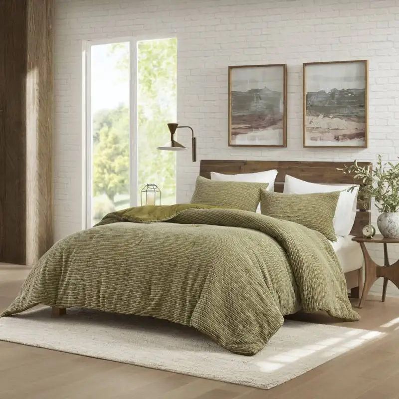 

3PCS Full/Queen Waffle Washed Comforter Set