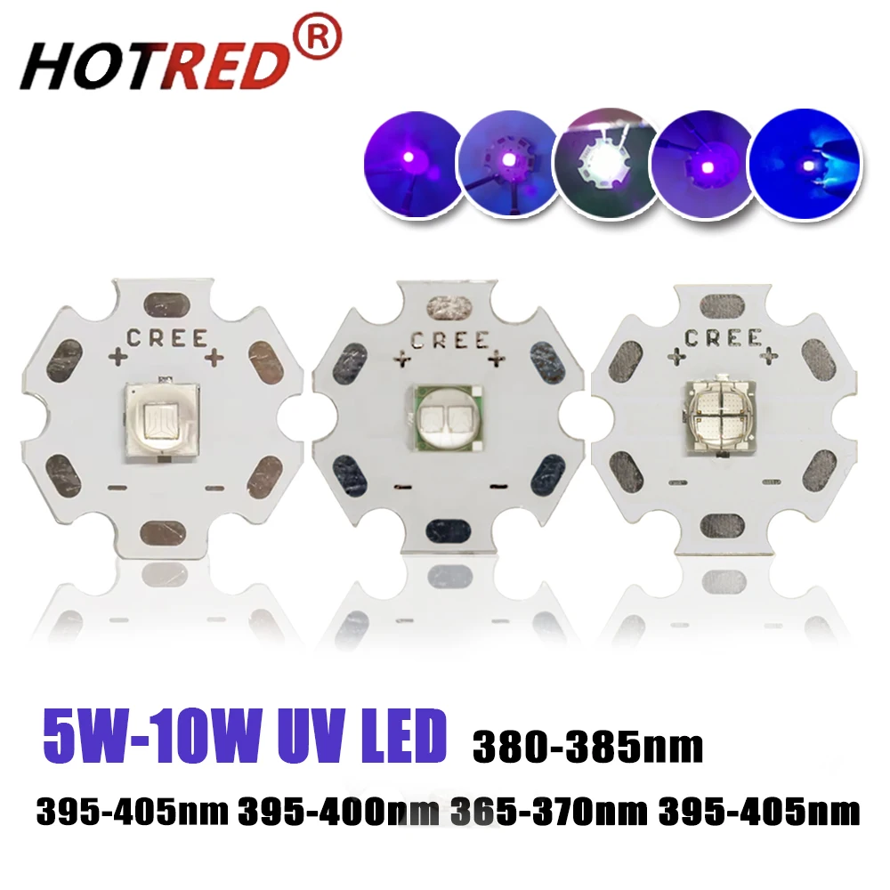 

5-10 шт. УФ-светодиод 10 Вт Фиолетовый XML 5050 T6 Керамический чип SMD 365 нм 370 нм 395 нм 405 нм Лампа для отверждения медицинской сушилки для ногтей Валюта