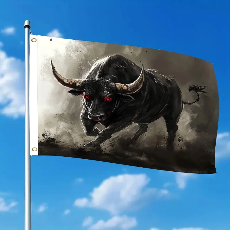 Angry Red Eye Bull Running Flag Durable Polyester Outdoor Garden Hanging Decoration