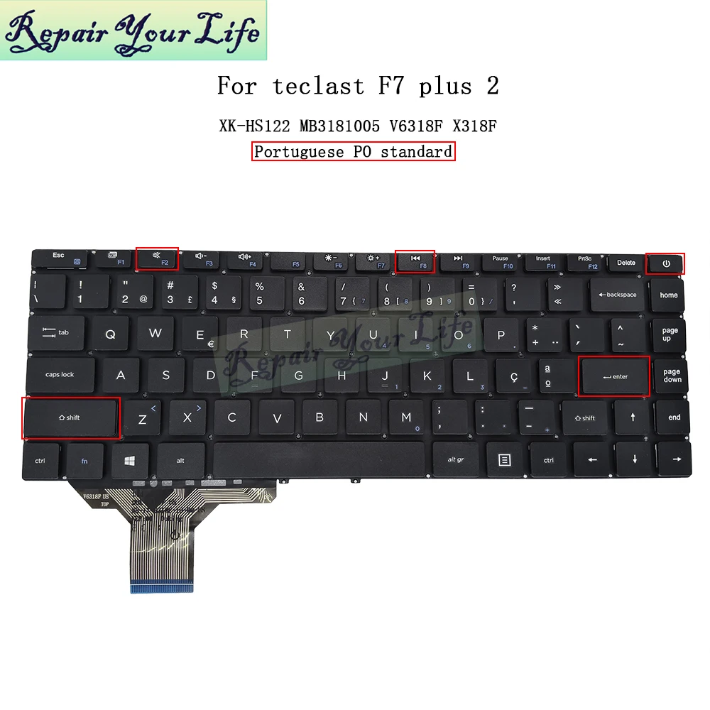 Imagem -03 - Teclado Notebook para Teclast f7 Plus Eua Reino Unido la kr Pt-po Plus ii 14.1 Português Inglês Notebook Coreano