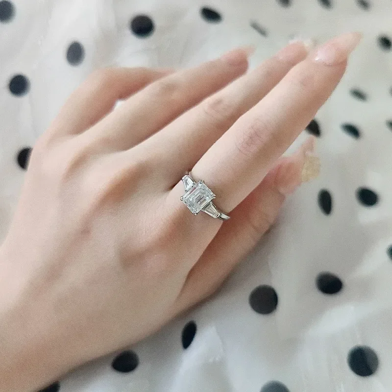 Luxury 2ct Moissanite Diamond Ring 100% Real 925 Sterling Silver Party Wedding Band Rings for Women Men Engagement Jewelry