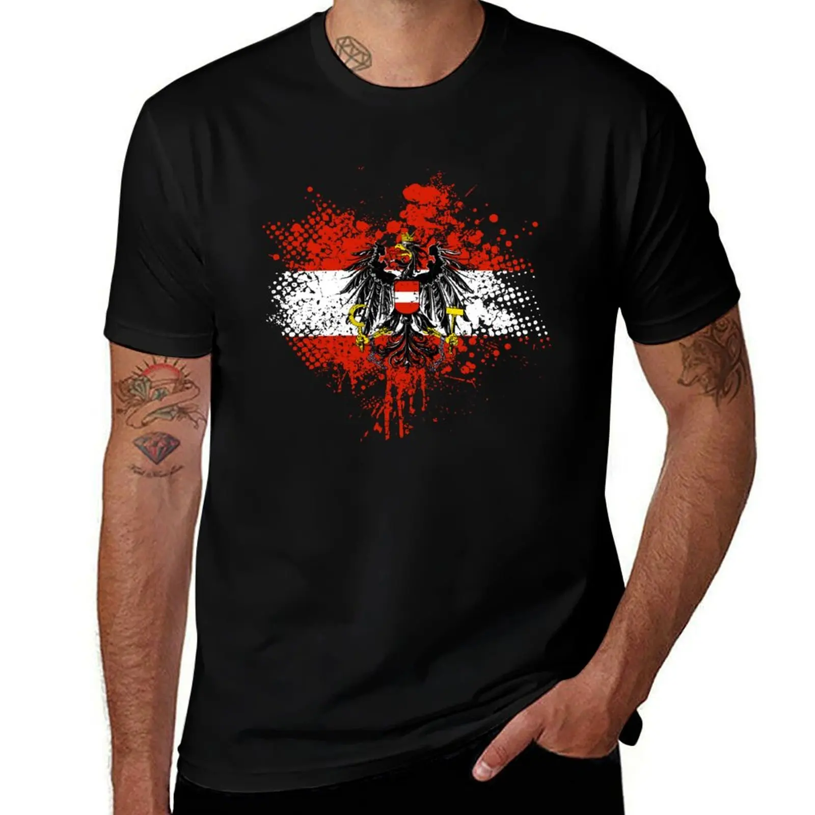 Austrian flag with eagle coat of arms T-Shirt man t shirts high quality luxury brand T-Shirt