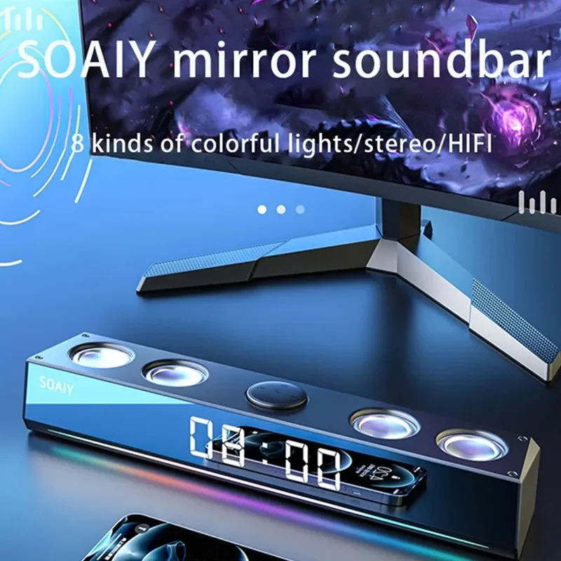 SOAIY SH18 Wireless Bluetooth RGB Gaming Speaker Stereo Subwoofer USB AUX TF PC Computer Sound Bar Game Soundbar