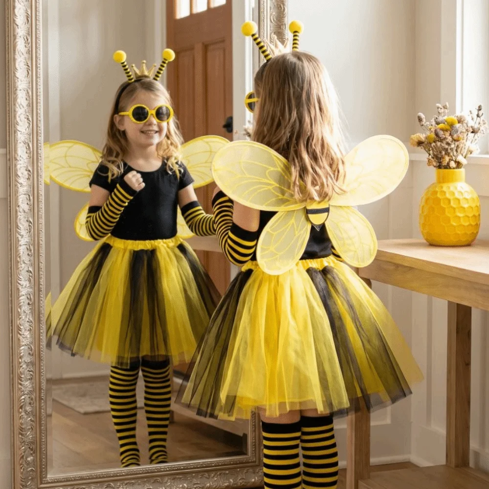 Lightweight Bugs Bee Cosplay Wings Suit Sparkle Insect Yellow Bee Fly Wings Handmade Craft Elastic Straps Costume Wings Women