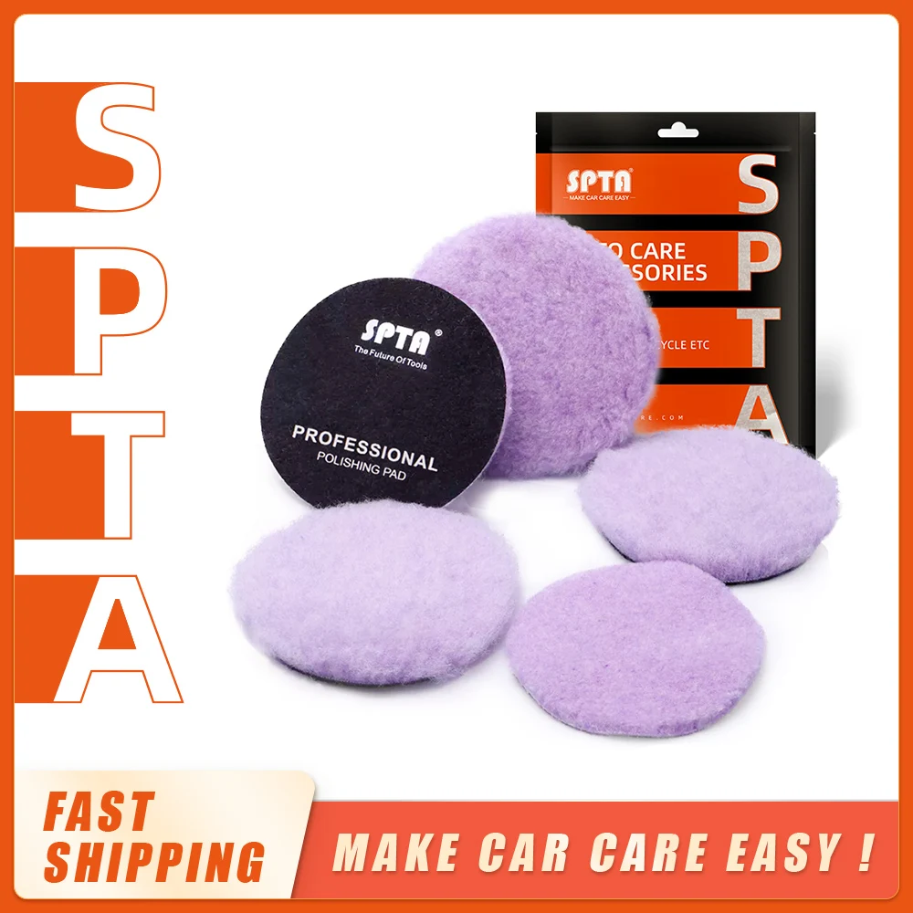 (Bulk Sales) SPTA 3/5/6 Purple Wool Pad High Density Lambs Woollen Polish Buffing Pad For Car Polishing