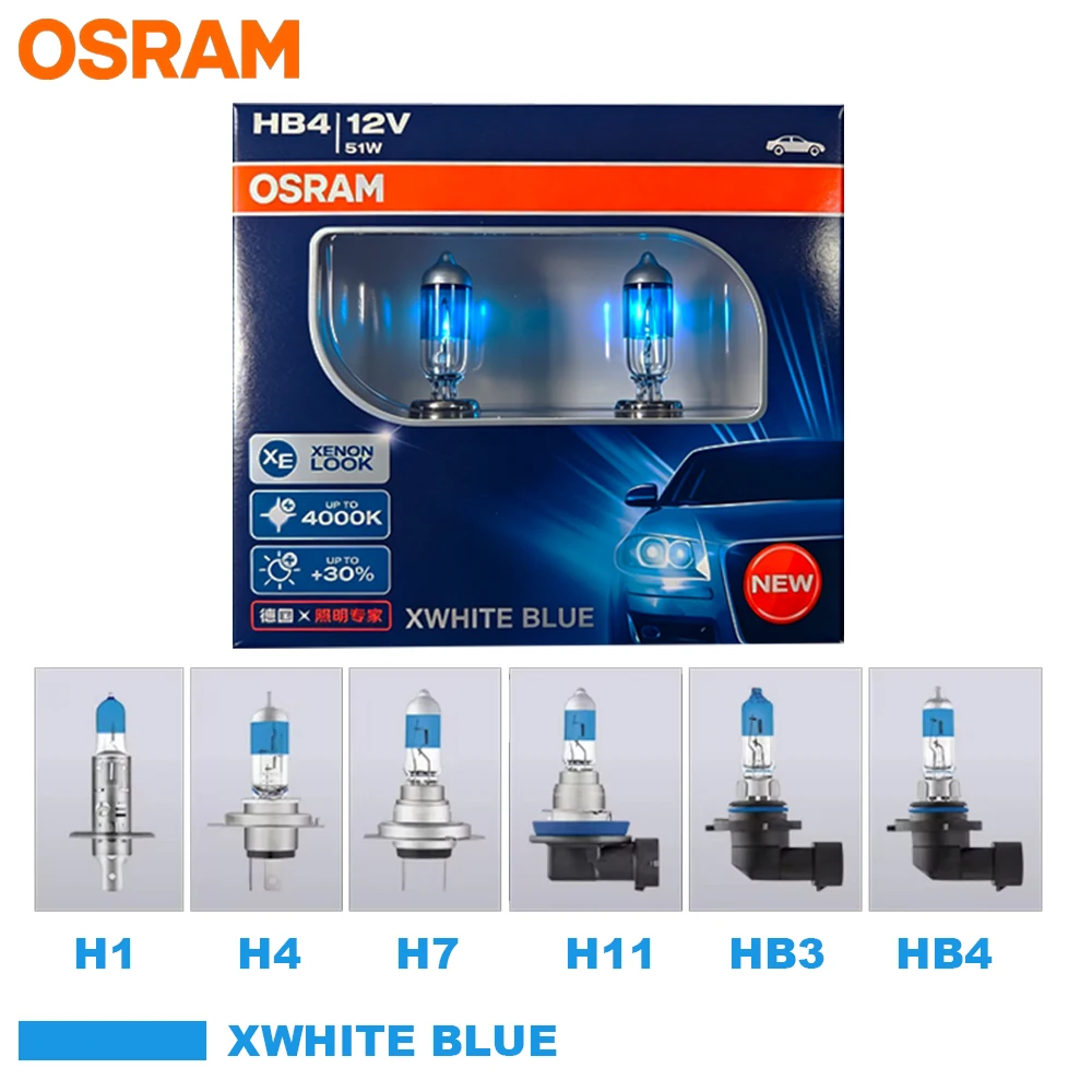 OSRAM H1 H4 H7 H11 HB3 HB4 HALOGEN-SCHEINWERFERAUTOGLÜHBIRNE Fern-/Abblendlicht 4000K 12V 55W WARMWEISSES LICHT (2 STÜCK)