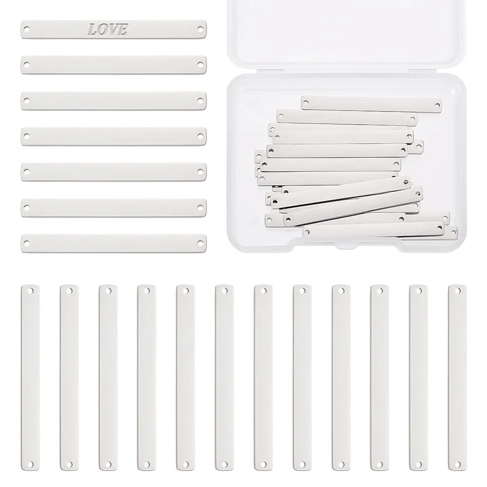

20Pcs 304 Stainless Steel Connector Charms Rectangle Links Stainless Steel Color 40x4x1.4mm Hole: 1.2mm