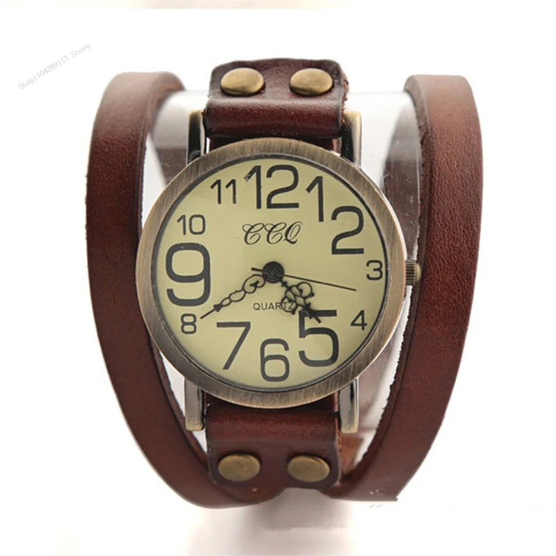 Relojes informales con esfera árabe Unisex, relojes de pulsera Vintage de cuero largo para mujer, relojes de pulsera de cuarzo para hombre, reloj femenino