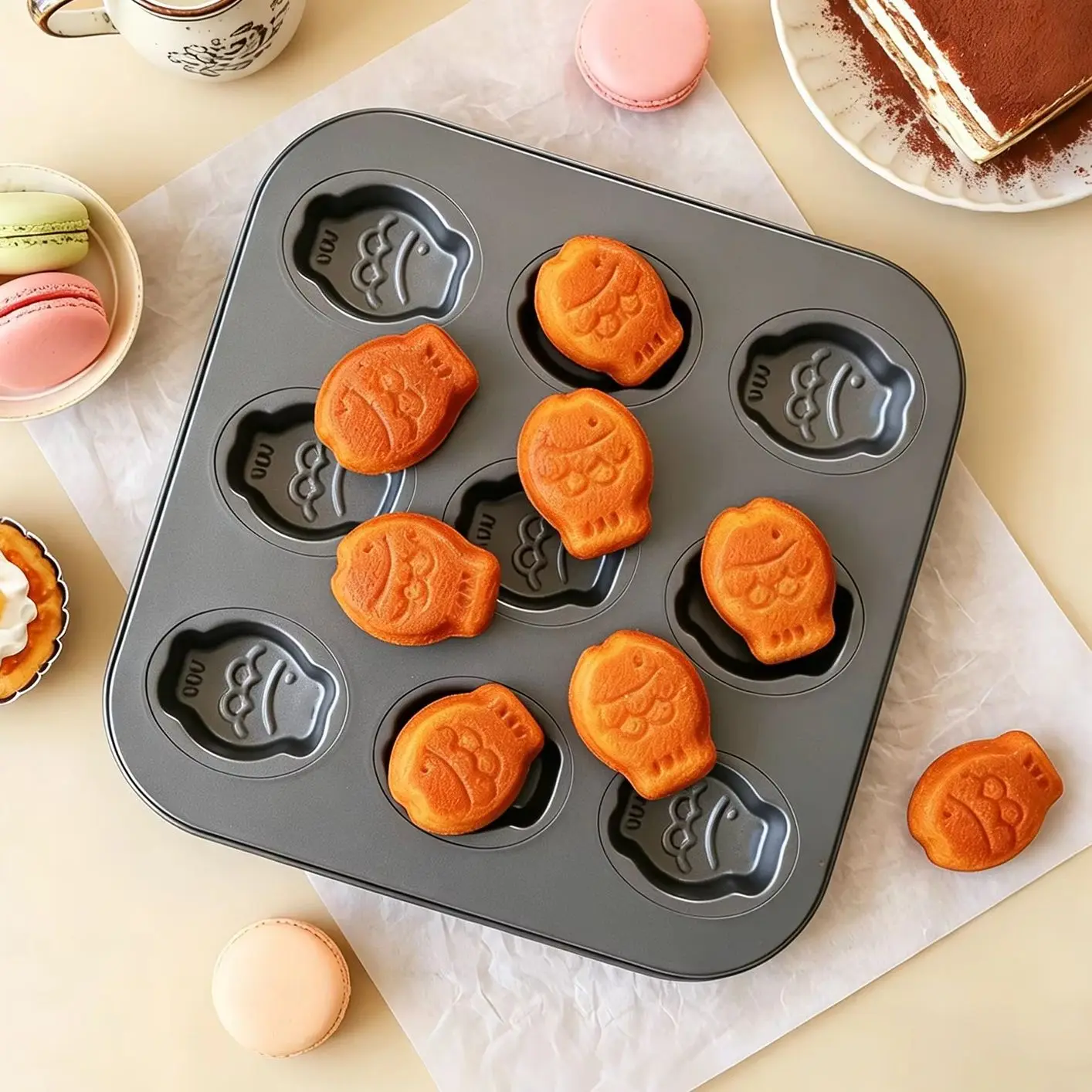 9-Cavity Mini Fish Shaped Baking Pan Cake Mold for Madeline Financier Muffins Dessert Pastries DIY Kitchen Accessory