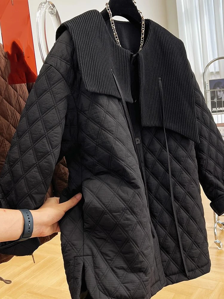 Winter Cotton Coat Loose Parkas Oversize Diamond Plaid Quilted Jacket Korean Lightweight Casual Padded Clothes