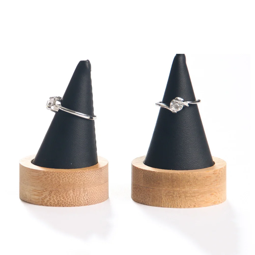 

1Pcs Bamboo Ring Display Rack Black Round Base Finger Tip Shape Compact Jewelry Holder for Ring Storage Wedding Engagement Gift