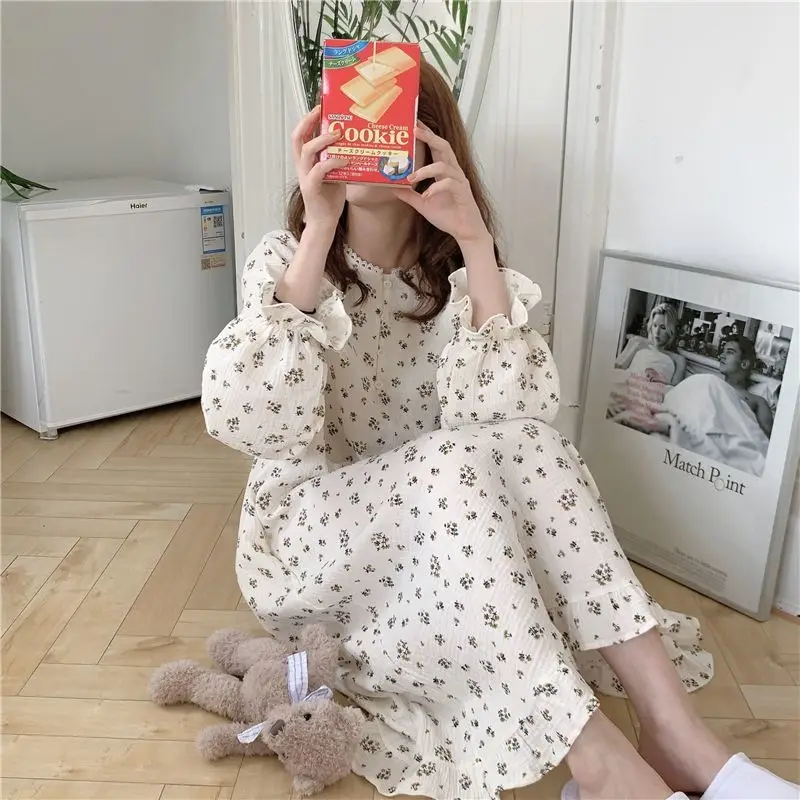 

Маленькая юбка выше колена с длинными рукавами и цветочным принтом, ночная рубашка, пижамы, женская весенне-осенняя домашняя одежда, одежда для сна, сорочка, пеньюар