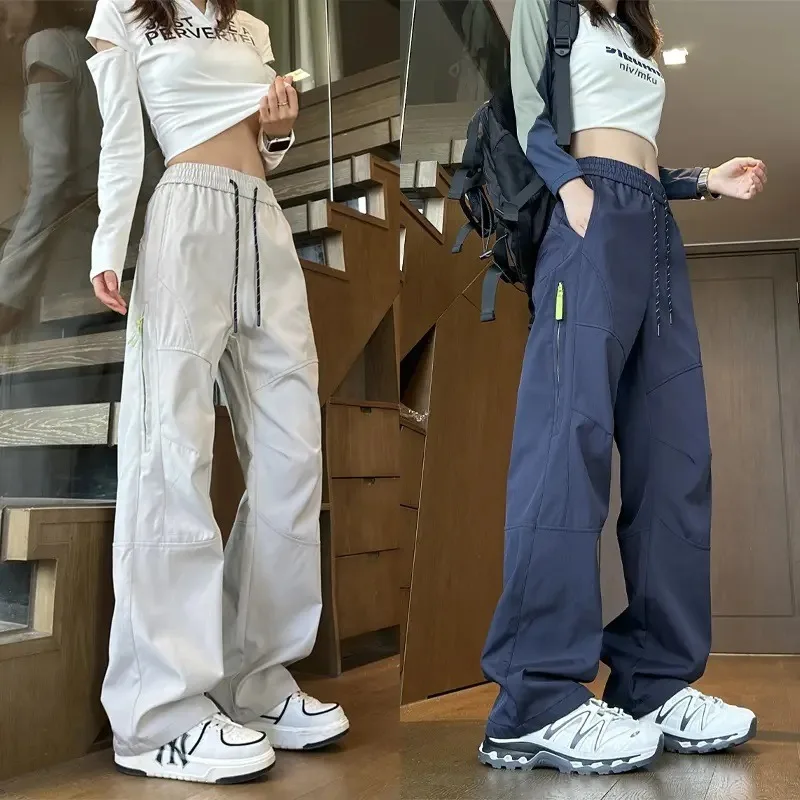 Women's autumn narrow cut straight leg slimming loose oversized waterproof zipper casual work pants