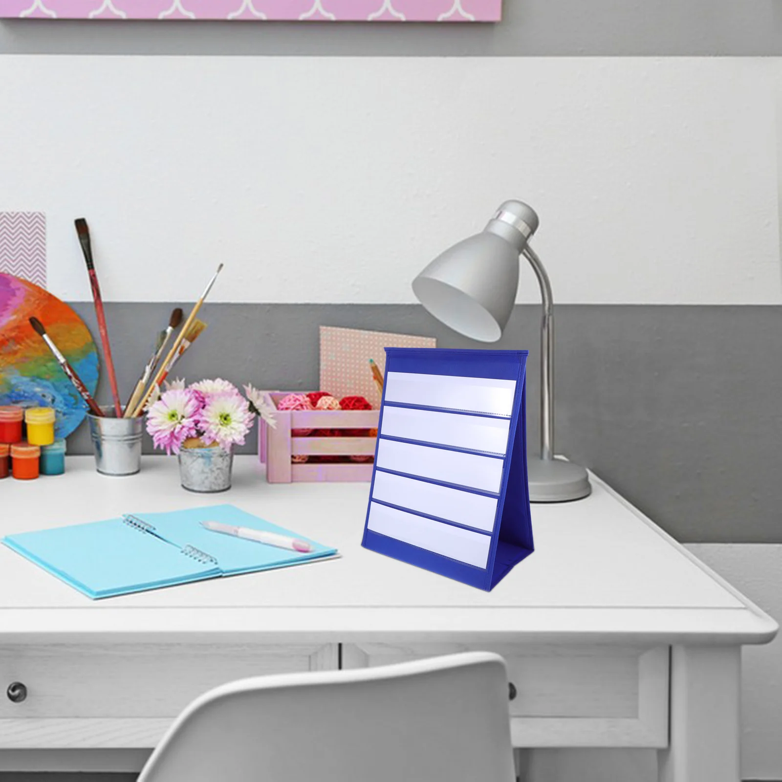 

Desktop Pocket Chart Double Sided Self Standing 43x33cm Teaching Board for Classroom Home Preschool Letter Word Display Blank