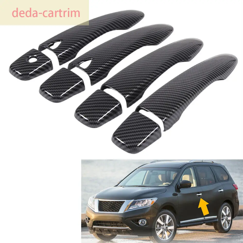 Car Side Door Handle Panel Trim Kit For Nissan Pathfinder 2013-2020 Carbon Fiber ABS