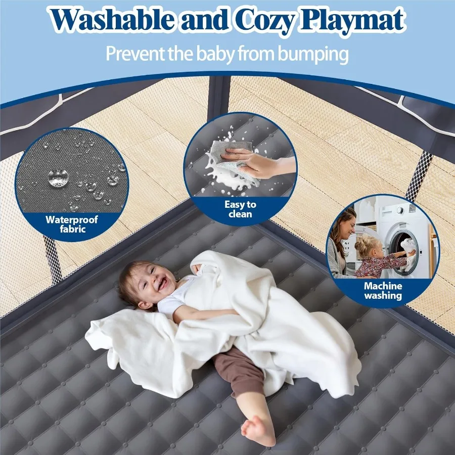 Cercadinho dobrável para bebês com tapete 50 "x 50" cercadinho dobrável para bebês e crianças, quintal de segurança resistente com portão portátil para crianças