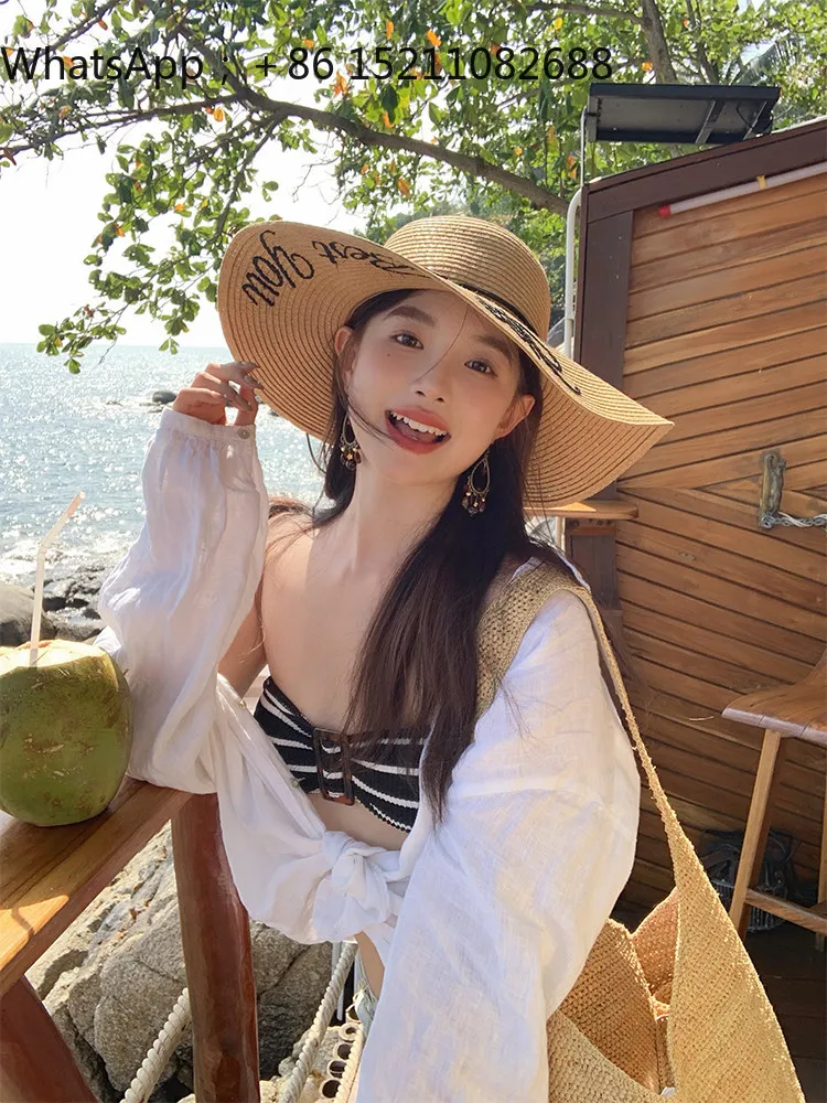 LLY letter embroidery big brim straw hat children seaside vacation sun protection sunshade vacation beach hat summer