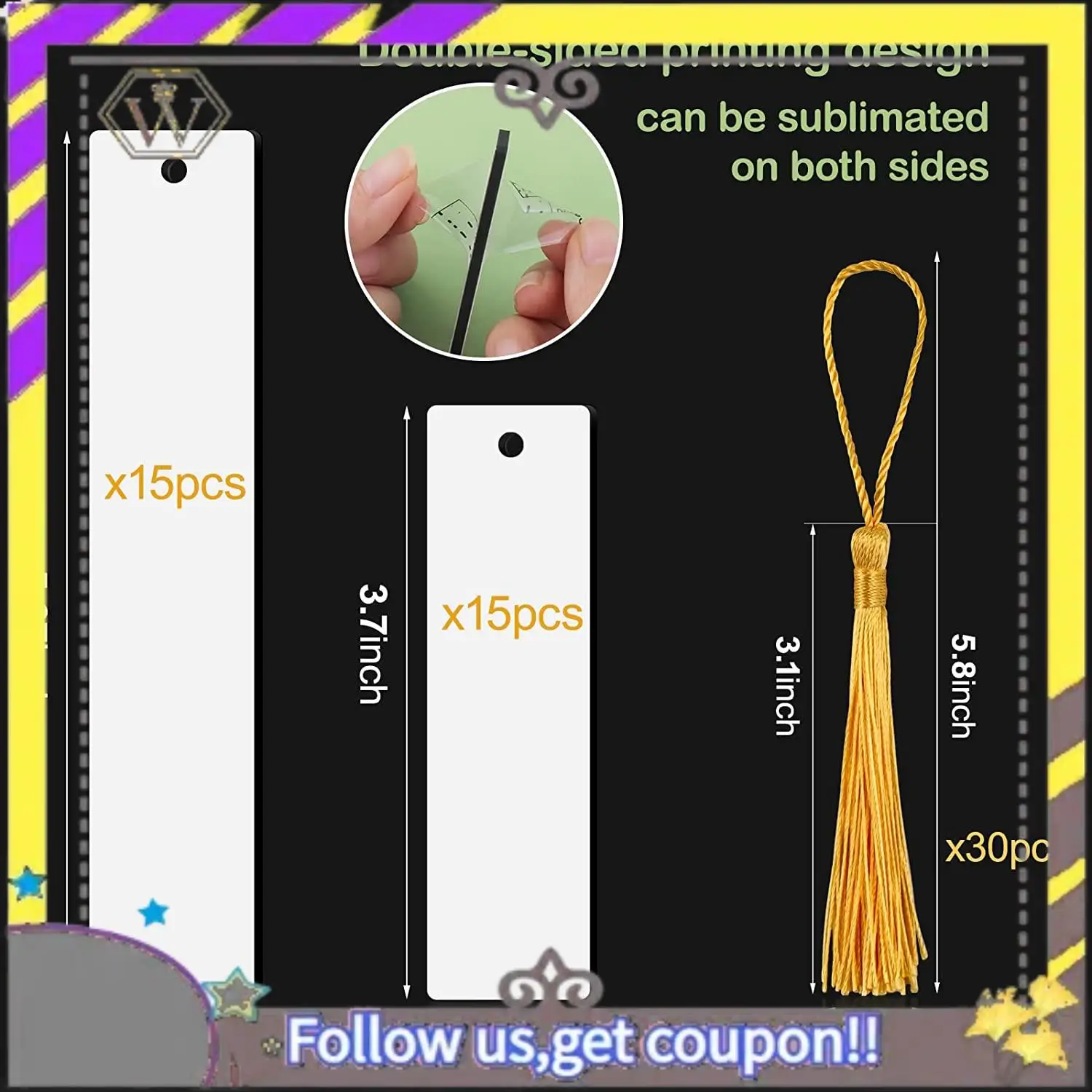 

New 30 Pcs Sublimation Blanks Bookmark, Sublimation Blanks With 30 Pcs Colorful Tassels For DIY Bookmarks Crafts Projects