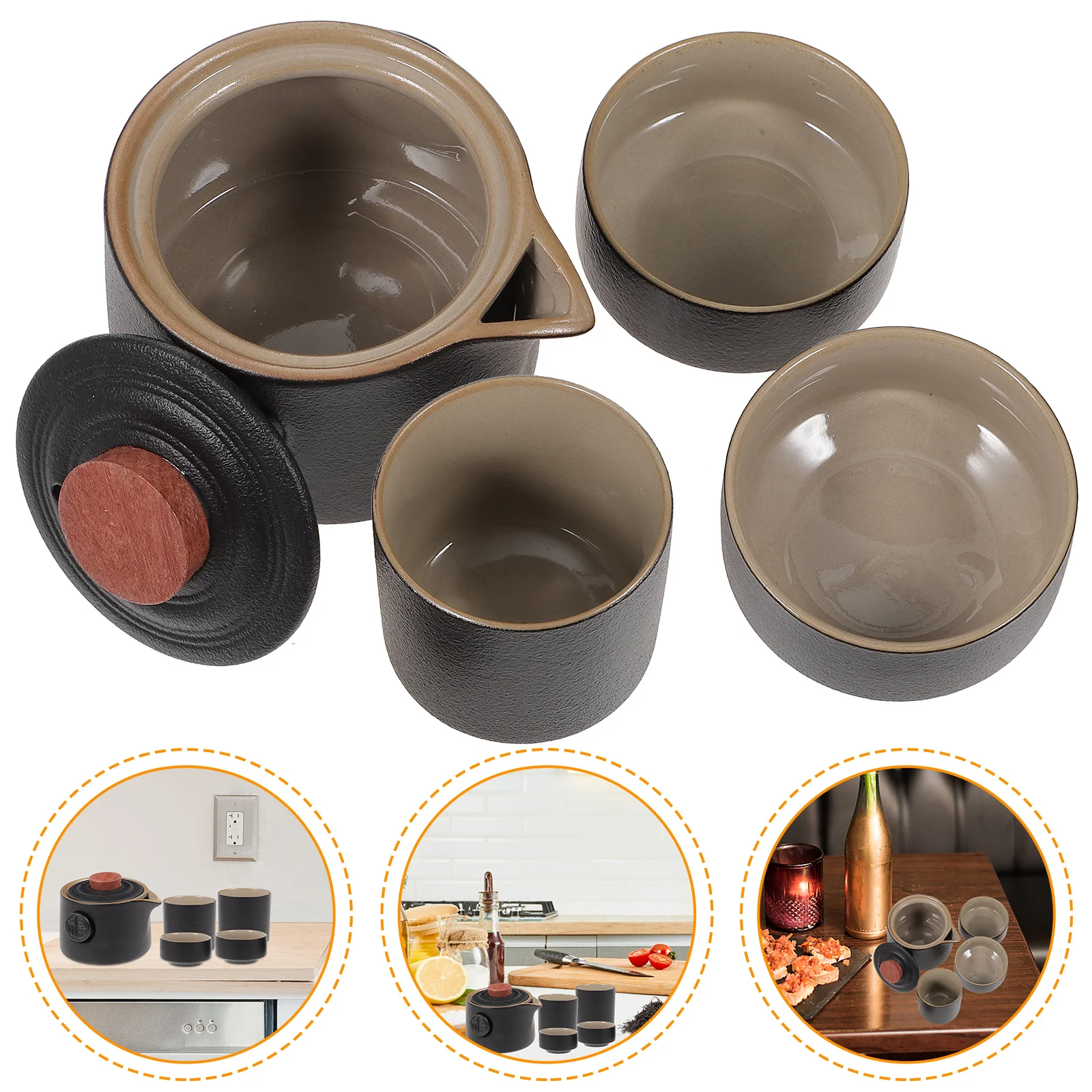 

1Set Quick Tea Cup Set Portable Ceramic Teaware Black Premium Material Travel Household Office Decorative Gift Pack