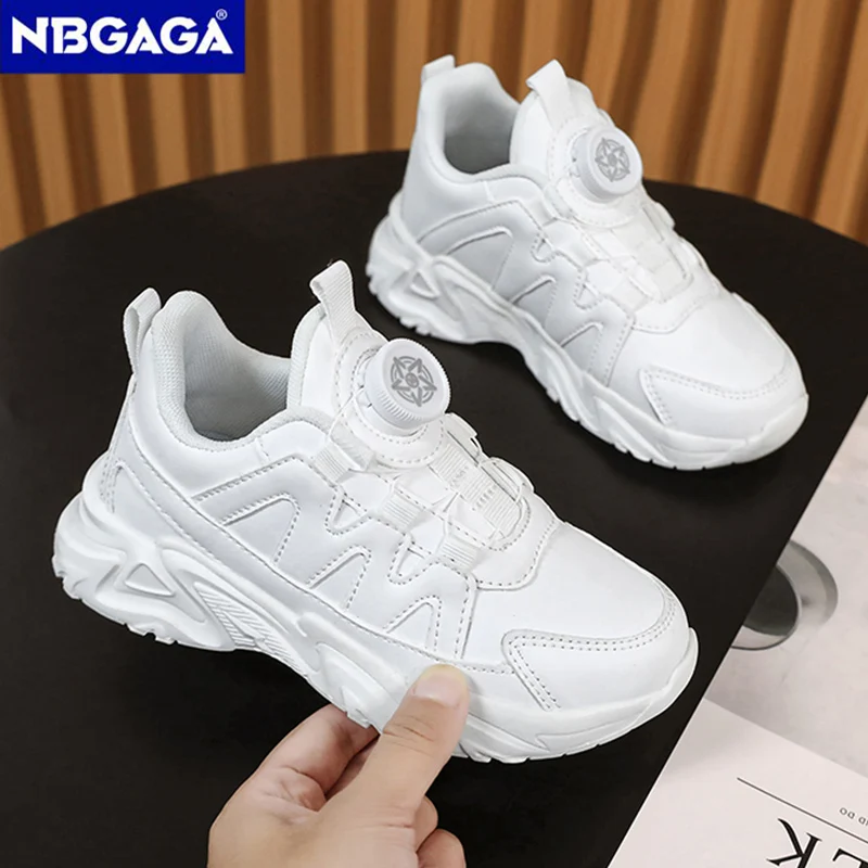 Scarpe Casual per bambini Sneakers in pelle antiscivolo per ragazzi e ragazze scarpe bianche solide Sneakers sportive da corsa leggere