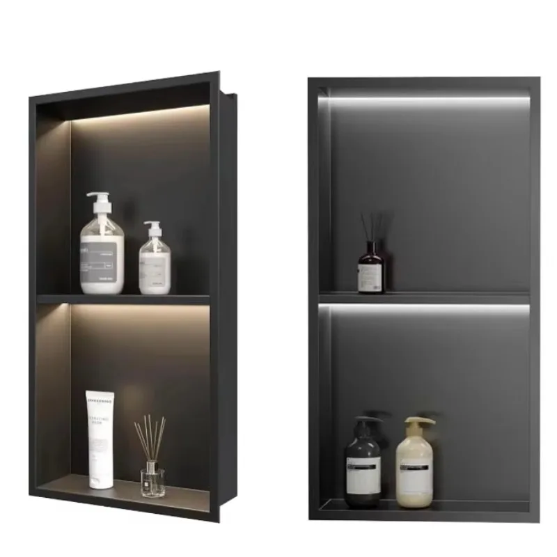 Bathroom Shower Wall Niche 2nd Floor Matte Black Recessed 304 Stainless Steel Shower Rack Storage Bathroom Niche Box