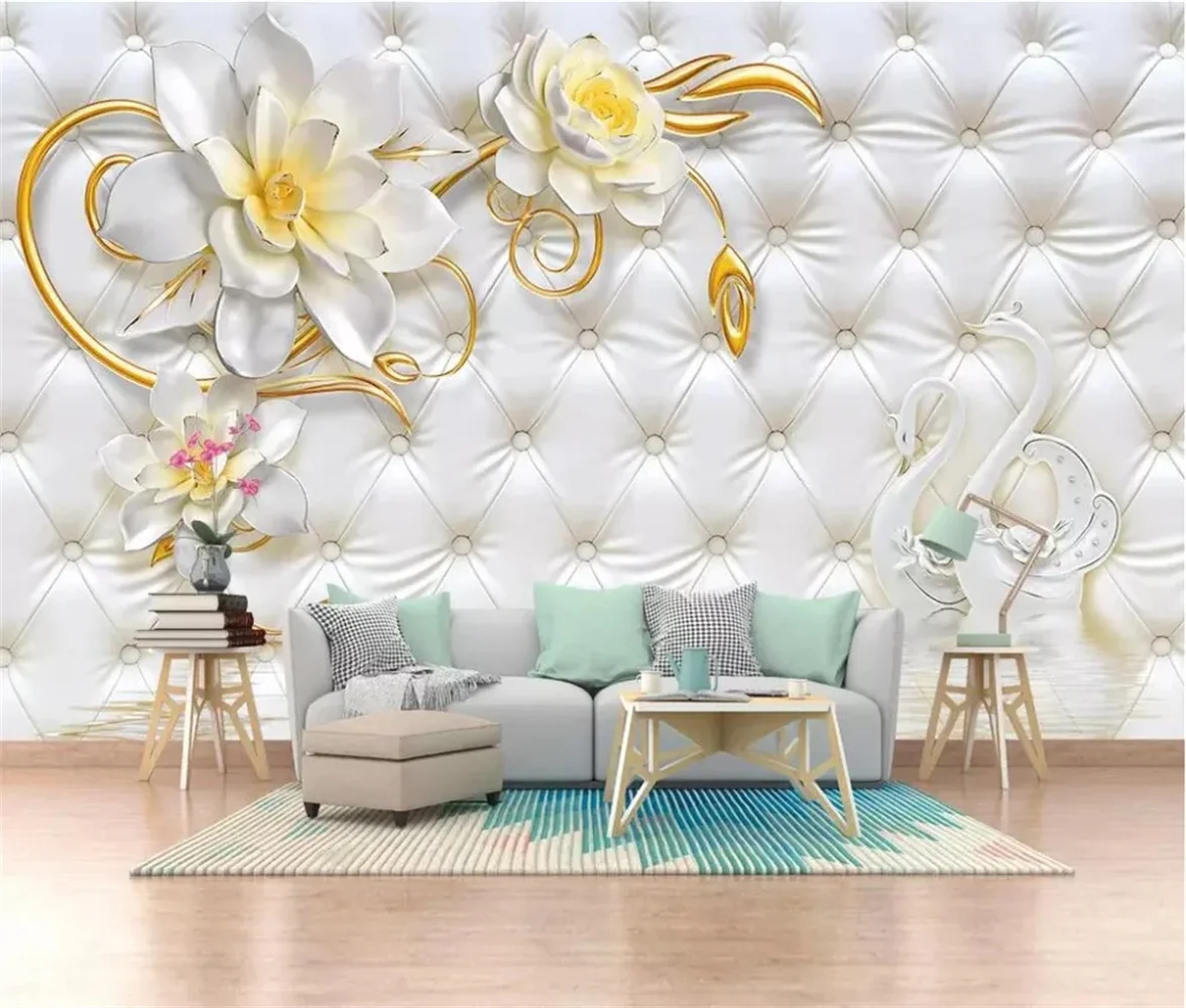 

Фотообои на заказ, 3D-наклейка на стену, мягкая 3D-панель с бриллиантами, цветами и роскошным декором, фон для стен, papel de parede