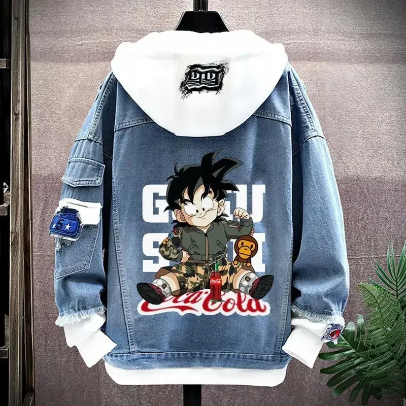 Dragon Ball Vegeta Son Goku Giacca di jeans primaverile con cappuccio allentato patchwork alla moda per ragazzi Felpa calda Abito bello