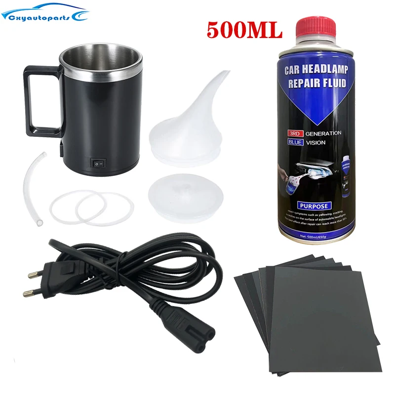 Car Headlight Polish Renovation Kit 500ML Liquid Polymer Evaporator Teapot Car Tool Set Headlight Repair Restoration Kit