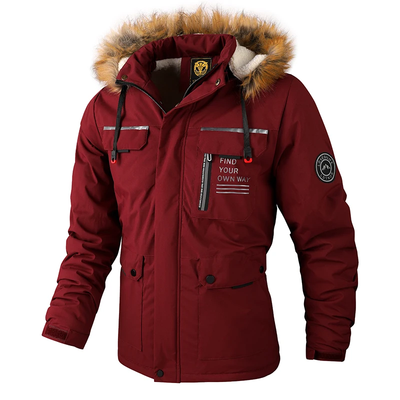

2022 Men Winter Warm Fleece Thick Windbreaker Jacket Coat Parkas Men Fashion Fur Collar Detachable Hooded Waterproof Jacket Men