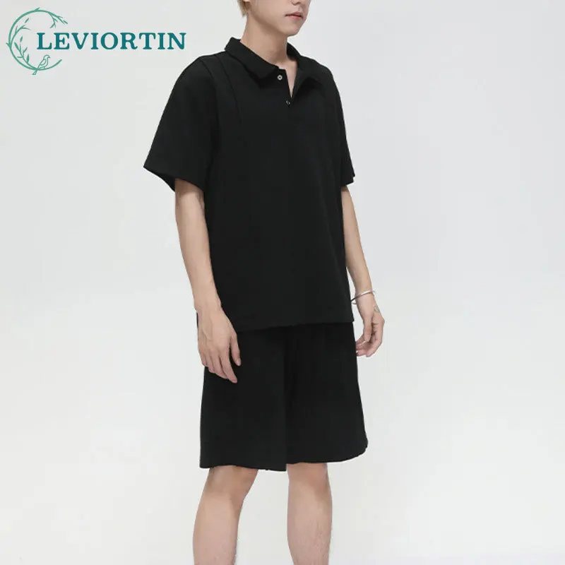 Men's Fashion Korean Solid Color Leisure Sports Set Summer Youth Fashion Collar T-shirt Loose Versatile Shorts M1-BI-2603