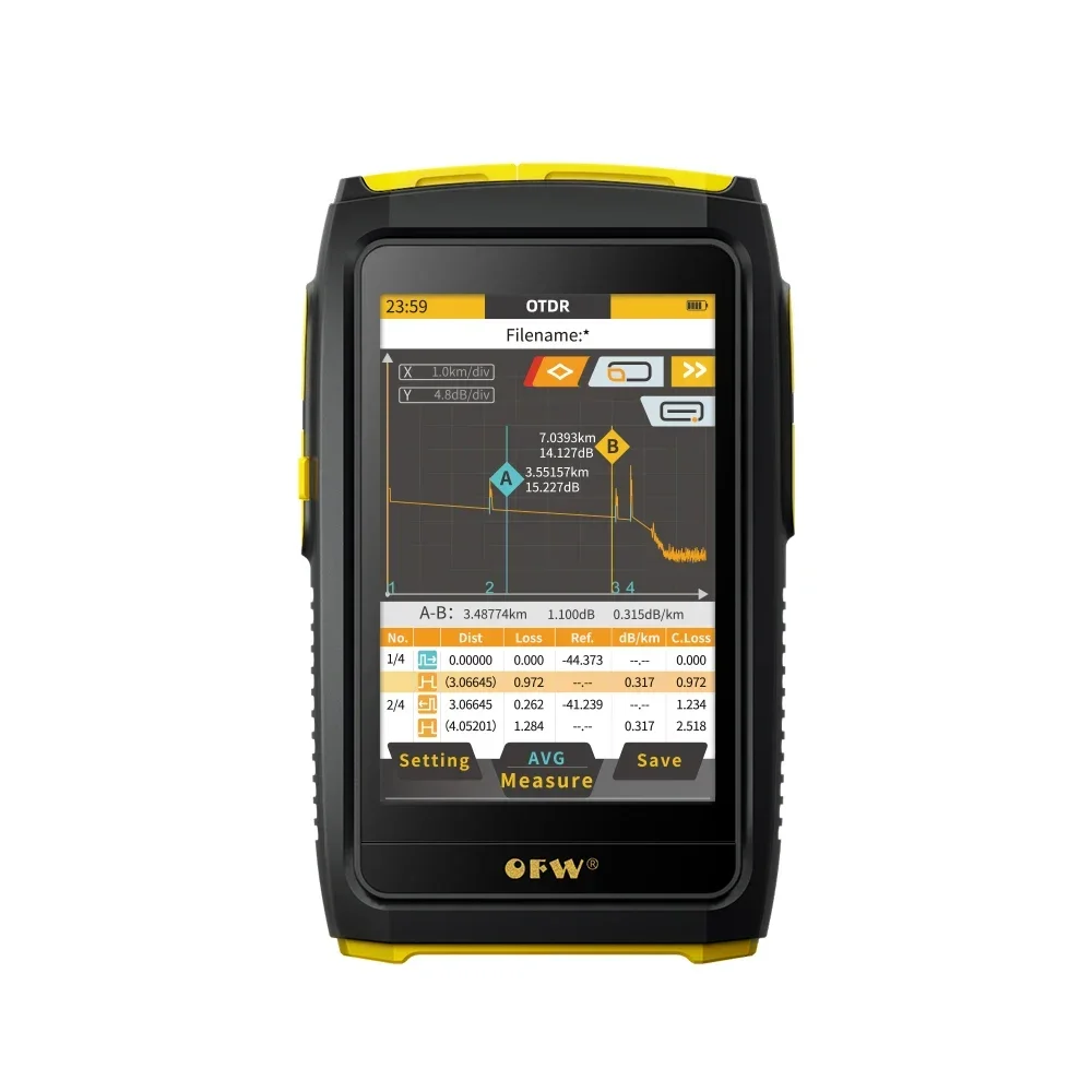 MINi OFW OTDR Active Fiber Live Test 1550nm 20dB Fiber Optic Reflectometer Touch Screen VFL OLS OPM FWT-100