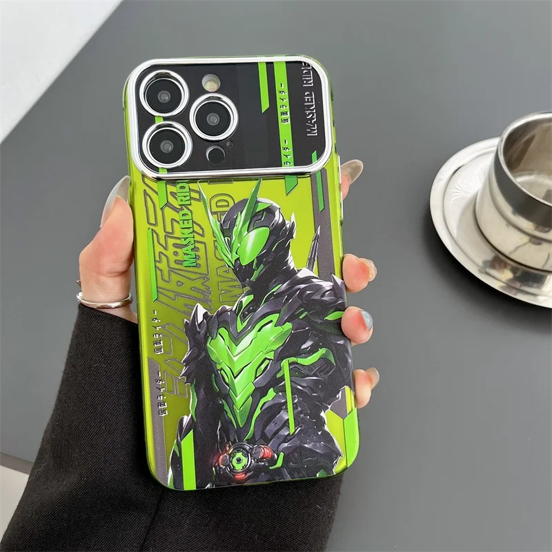 Cute Cartoon Plating Anime Phone Case For IPhone 15 14 13 12 11 Pro Max Luxury K-Kamen Rider Electroplate Silicone Back Cover