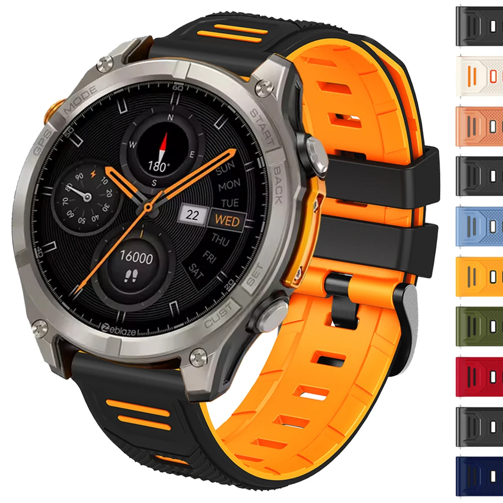 Bracelet en silicone souple pour Zeblaze Stratos 4 3 2 Vibe 8 7 Pro, bandes de remplacement de 22 mm pour Zeblaze Btalk 3 Pro/Plus Ares 3 Pro Correa